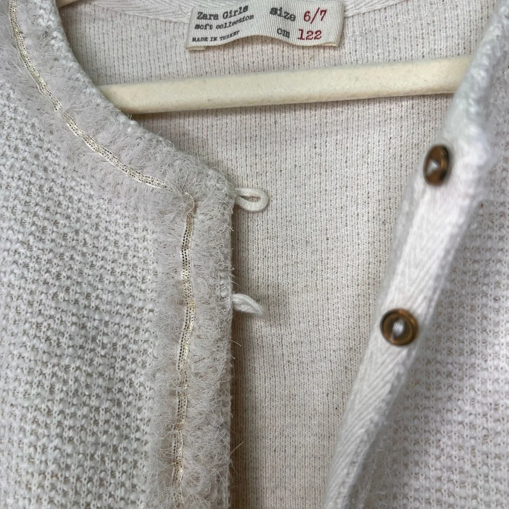 Zara Girls Cream Bouclé Knit Cardigan Jacket 6/7 Chanel Inspired